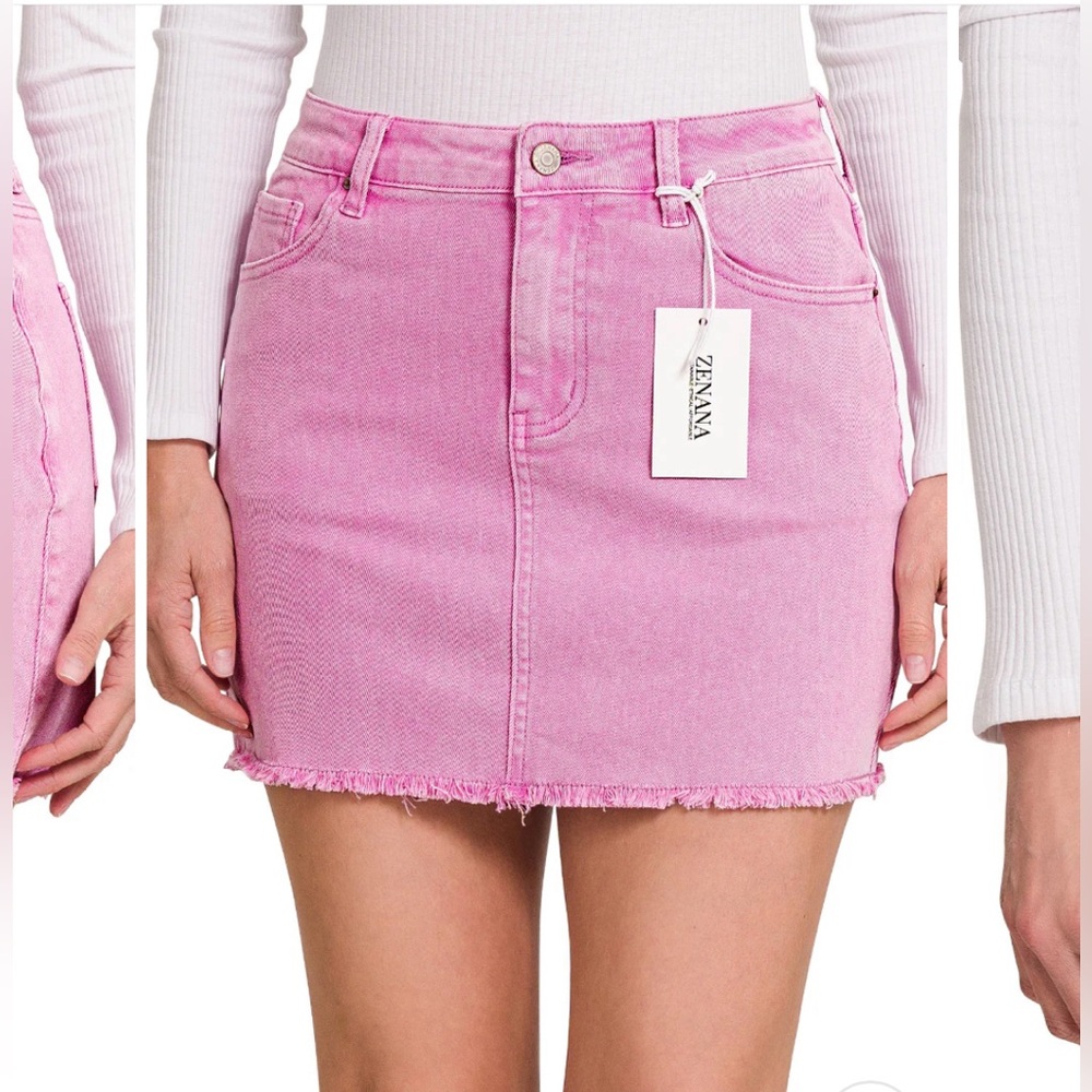 ZENANA ACID WASHED PINK DENIM SKIRT| Size S